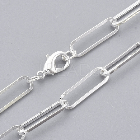Brass Flat Oval Paperclip Chain Necklace Making MAK-S072-07A-S-1