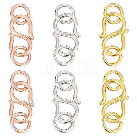 GOMAKERER 6Pcs 3 Colors 925 Sterling Silver S-Hook Clasps FIND-GO0001-44B-1