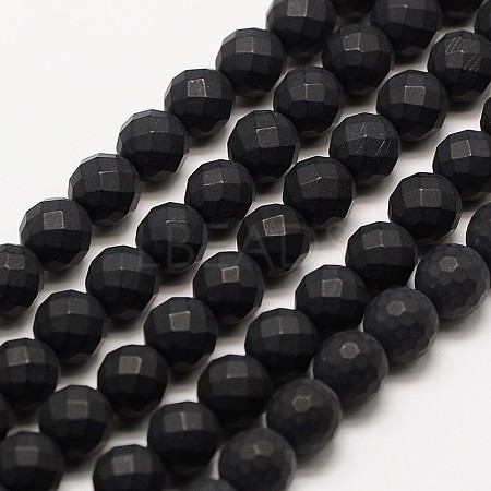 Frosted Natural Black Agate Bead Strands G-A131-8mm-02-1