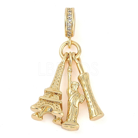 Rack Plating Brass Micro Pave Cubic Zirconia European Dangle Charms KK-P287-21G-1