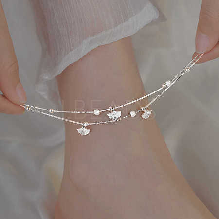 Brass Ginkgo Leaf Charm Double Layer Anklets for Women FS-WG31713-01-1