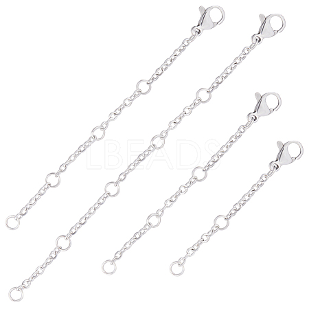 32Pcs 4 Style 304 Stainless Steel Cable Chain Extender STAS-CN0001-60-1