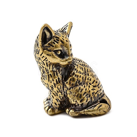 Brass Cat Miniature Figurines Statues for Home Office Desktop Ornament KK-S335-04AB-A-1