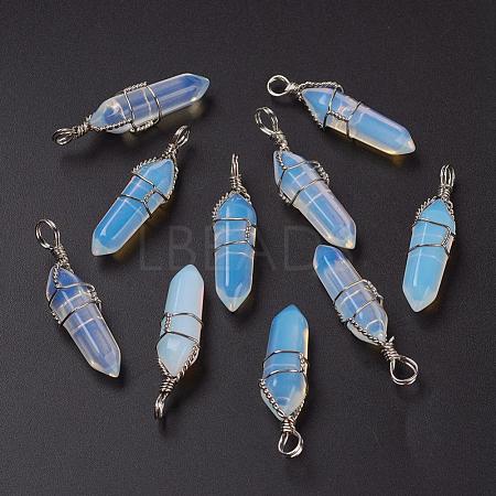 Faceted Bullet Platinum Plated Brass Opalite Double Terminated Pointed Pendants G-J265-14-1