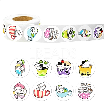 Round Paper Cat in Cup Cartoon Sticker Rolls X-PW-WG36611-01-1