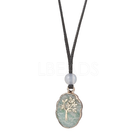 Oval with Flower Natural Green Aventurine Pendants Necklaces NJEW-JN04817-1