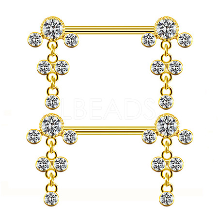 Brass Micro Pave Clear Cubic Zirconia Flat Round Nipple Barbells WG21F93-02-1