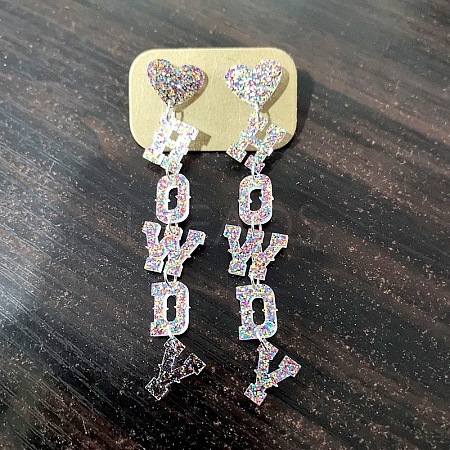 Word HOWDY Acrylic Dangle Stud Earrings FS-WGBB6AA-07-1