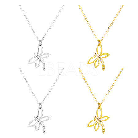 4Pcs 2 Colors Alloy Crystal Rhinestone Dragonfly Pendant Necklaces NJEW-HY0001-13-1