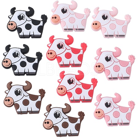 SUNNYCLUE 10Pcs 5 Colors Cow Silicone Beads SIL-SC0001-59-1
