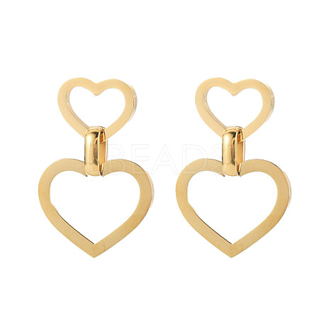 304 Stainless Steel Double Heart Dangle Stud Earrings for Women EJEW-N016-015LG-1