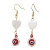 Natural Shell Heart & Lampwork Evil Eye Dangle Earrings EJEW-MZ00121-4