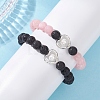 2Pcs Natural Round Pink Mashan Jade & Lava Rock Beads Stretch Bracelets BJEW-JB12879-2
