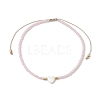 Heart Natural Shell & Glass Seed Braided Bead Bracelets BJEW-JB09922-01-1