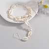 Bohemian Style Natural Cowrie Shell & Plastic Imitation Pearl & Waxed Cord Adjustable Toe Ring Anklets FS-WG56DB4-01-2
