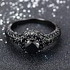Flat Round Brass Jet Rhinestone Finger Rings FS-WG232E0-01-2