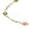 Handmade Brass Daisy Flower Link Chain Anklet for Women AJEW-AN00533-4