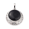 Natural Obsidian Pendants with Hollow Platinum Brass Findings G-P448-A12-P-2