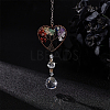 1Pc Natural Gemstone Chips Heart with Tree of Life Hanging Ornaments HJEW-BBC0001-16-3