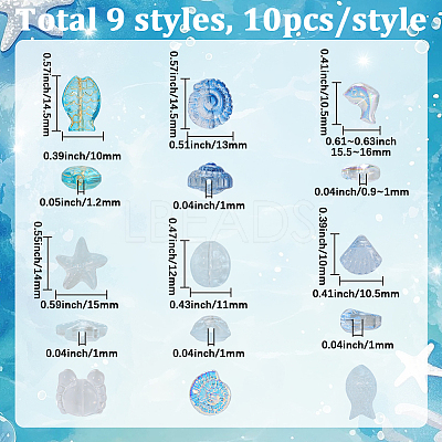 90Pcs 9 Styles Transparent Spray Painted Glass Beads GLAA-BM0001-02C-1