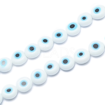 Handmade Evil Eye Lampwork Flat Round Bead Strands LAMP-L058-12mm-14-1