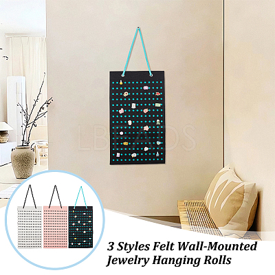 3Pcs 3 Styles Felt Wall-Mounted Jewelry Hanging Rolls AJEW-OC0005-49-1