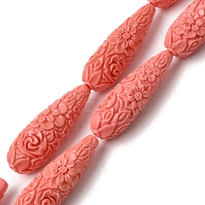 Synthetic Coral Carved Beads Strands CORA-C003-09A-03-1