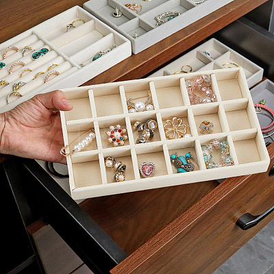 18 Grids Rectangle Wood Covered with Velvet Jewelry Trinket Display Trays AJEW-WH20054-062H-01-1