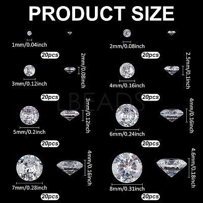 160Pcs 8 Styles Cubic Zirconia Cabochons ZIRC-PH0001-52-1