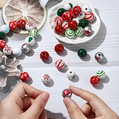 40Pcs 10 Styles Painted Natural Wood European Beads WOOD-YW0001-24-1