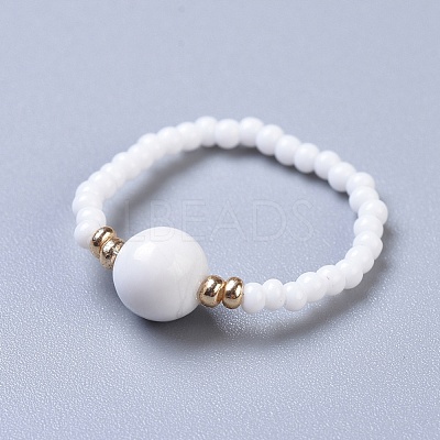 Natural Howlite Stretch Rings RJEW-JR00255-10-1
