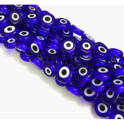 Handmade Evil Eye Lampwork Flat Round Bead Strands LAMP-L058-10mm-04-1