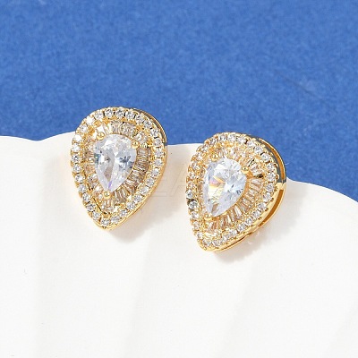 Brass Micro Pave Clear Cubic Zirconia Clip-on Earrings X-EJEW-H154-11A-G-1