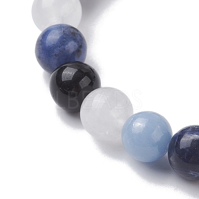 Natural Mixed Gemstone Round Beaded Stretch Bracelets for Women BJEW-JB10086-02-1