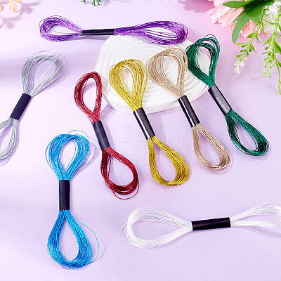 8 Skeins 8 Colors 6-Ply Polyester Metallic Embroidery Floss DIY-TAC0020-73-1