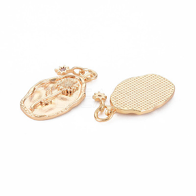Brass Light Rose Rhinestone Pendants KK-S364-218-1