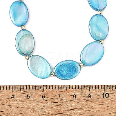 AB Color Natural Freshwater Shell Flat Oval Beaded Necklaces NJEW-JN06679-1