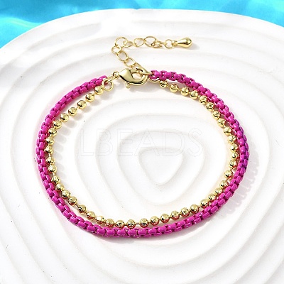 Brass Beaded Double Strand Bracelets BJEW-U040-02G-01-1