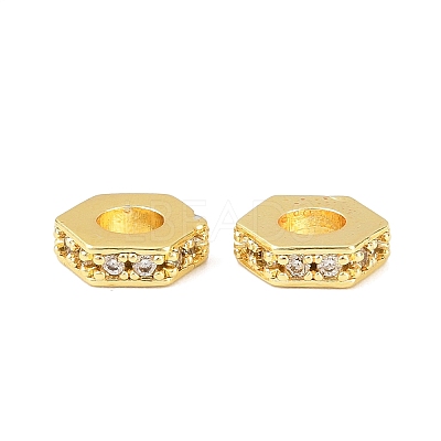 Brass Micro Pave Clear Cubic Zirconia European Beads KK-C142-11B-G-1