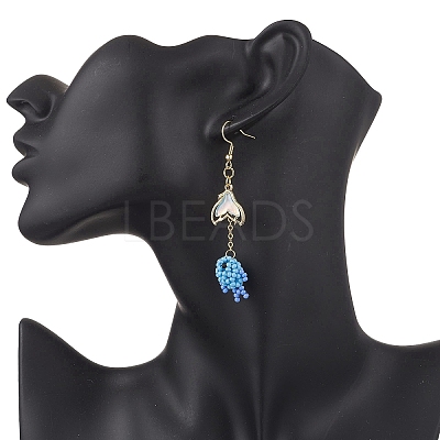3 Pairs Seed Glass Beads Fish with Fishtail Dangle Earrings EJEW-MZ00599-1