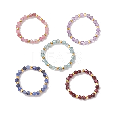 Natural Mixed Stone Beaded Stretch Rings for Women RJEW-JR00868-1