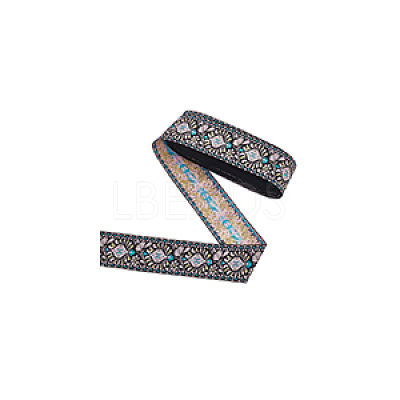 10 Yards Ethnic Style Polyester Jacquard Flower Ribbon OCOR-WH0078-185B-1