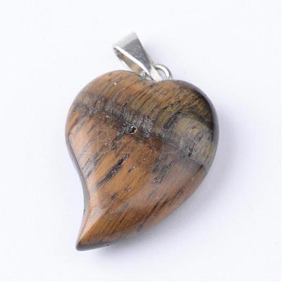 Natural Tiger Eye Pendants with Brass Findings G-R390-12-1