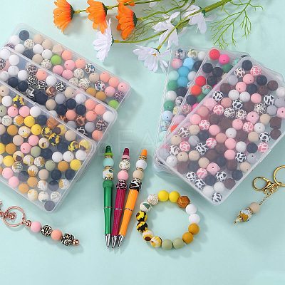 89Pcs Colorful Pattern Printed Silicone Beads Sets SIL-SZ0002-54E-1