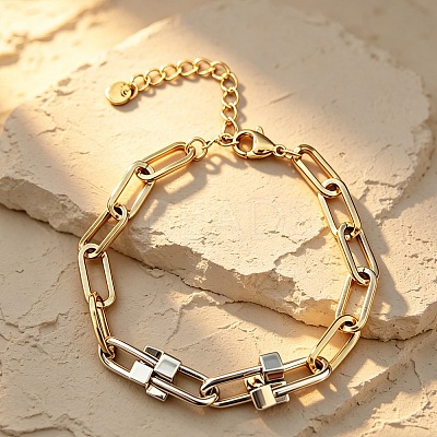 Dou Tone 304 Stainless Steel Paperclip Chain Bracelets WGBC220-01-1