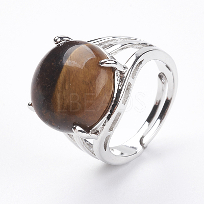 Adjustable Natural Tiger Eye Finger Rings RJEW-F075-01A-1