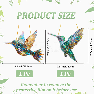 2Pcs 2 Styles Acrylic Bird Hanging Suncatchers HJEW-CN0001-32-1
