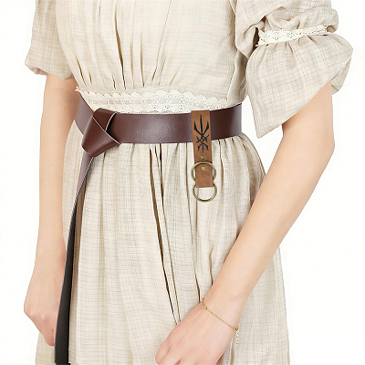 Rectangle PU Leather Medieval Belt Pendant. with Alloy Ring AJEW-CL0004-79-1