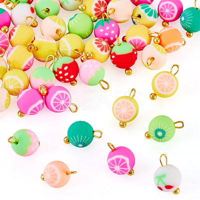 50Pcs Fruits Theme Handmade Polymer Clay Pendants CLAY-TA0007-08-1