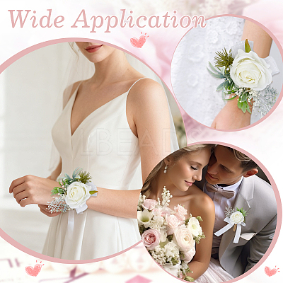4Pcs Cloth & Plastic Imitation Flower Wrist Corsage & Boutonniere Sets AJEW-PH0008-28-1